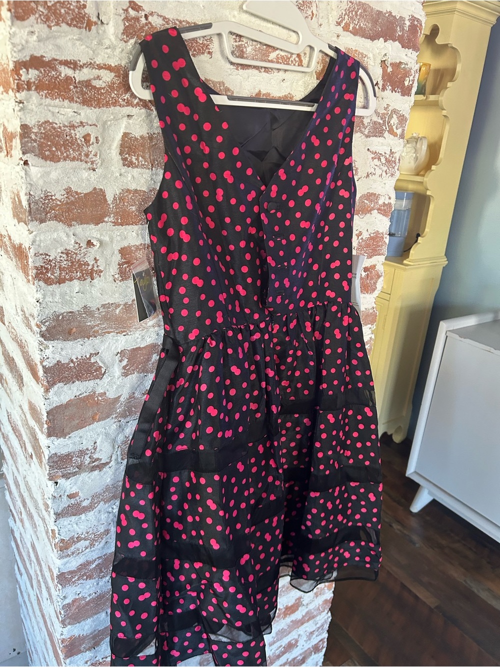 NWT TAYLOR Patterned & Striped Midi Dress with Pink Dots, Lined, w/Taffeta Under - Picture 10 of 16